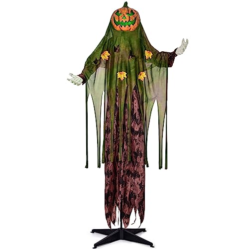 Presence 67" Halloween Standing Pumpkin Man with Lights& Sounds, Halloween Decorations Outdoor Indoor Scary Pumpkin Animatronic Clearance Spooky Jack O' Lantern Props Decor Lawn Backyard Garden