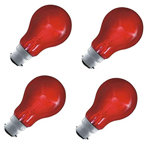 FindASpare Fireglow Light Bulbs 60W BC/B22 Red Glow GLS Incandescent Lamps Pack of 4