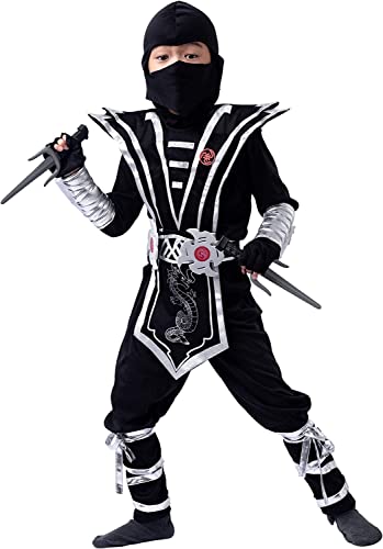 Spooktacular Creations Silver Ninja Deluxe Costume Set with Ninja Foam Accessories Toys for Kids Kung Fu Outfit Halloween Ideas