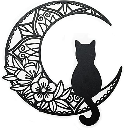 BGJJGT Metal Black Cat and Moon Wall Art, 13" Metal Wall Art Decor, Moon Phase Wall Art Cat Silhouette Wall Hanging Ornament Cat Decoration Plaque for Bedroom Kitchen Garden Decor