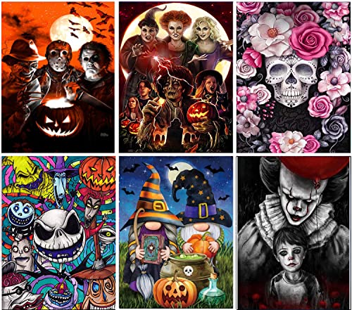 Halloween 6 Packs Diamond Painting Kits for Adults, 5D DIY Diamond Art Kits Round Full Drill Diamond Dotz Gem Art for Gift Wall Decor Gem Arts 12x16 inch