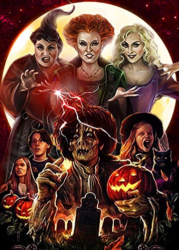 Clendo Halloween Diamond Painting Kits for Adults,5D DIY Horror Diamond Art for Kids Beginners,Full Drill Rhinestones Round Diamond Gem Craft Art Home Wall Decor 12x16 inch