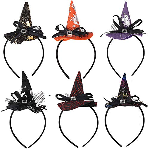 Halloween Headbands 6Pcs Witch Hat Headband Halloween Hair Hoop Hair Band Headdress Halloween Party Hair Accessories for Kids Adults Costume Dress up Accessories Cosplay Headwear