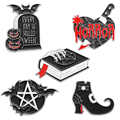 Everyday is Halloween Enamel Pins Cobweb Dagger Witch Spell Book Brooch Lapel Badges Horror Dark Brooch Set for Backpacks Set Badges Clothing Bags Jackets