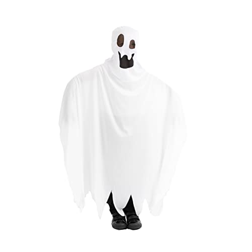 Childs Halloween Ghost Costume - X-Large - White Jagged Edge Tunic with Attached Ghost Mask - Kids Friendly Ghost Halloween Fancy Dress Costume