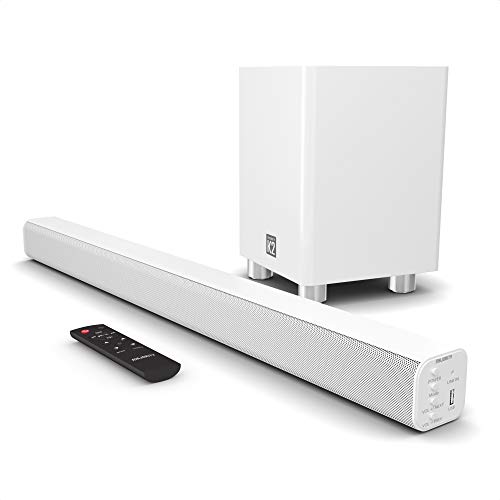 MAJORITY K2 Sound Bar with Subwoofer | 150W Powerful Stereo 2.1 Channel Sound Bar for TV | Home Theatre 3D Surround Sound I HDMI ARC, Bluetooth, Optical & RCA Connection I USB & AUX Playback | White