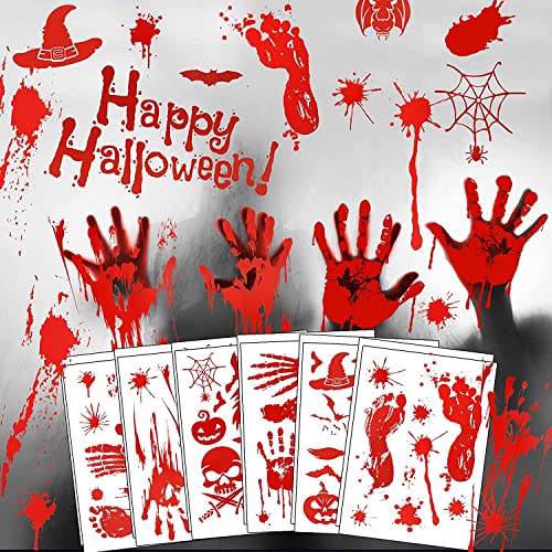 2022 Halloween Bloody Stickers Decorations,Bloody Wall clings, Bloody Handprint Footprint Window Floor Sticker,Used for Halloween Party Decoration Floor Window Decals(150PCS Bloody Wall clings)