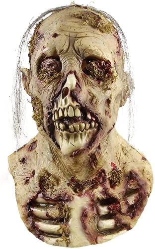 Bstask Bloody Zombie Mask with Hair Scary Walking Dead Creepy Halloween Costume Party Latex Horror Decoration Props