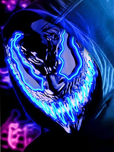 Quanquer Venobat LED Halloween Mask, Scary Light Up Mask for Men Women Kids Adult with 3 Lighting Modes Glowing Neon Mask Dark and Evil Glowing Eyes Cosplay Costume Masquerade Parties Carnival