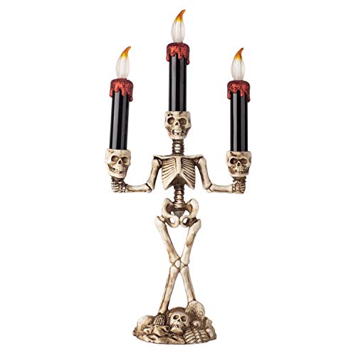 Busy Bee Halloween Candelabra candles LED bulbs Skeleton Skull Flameless Holder Battery Operated Flickering Spooky Lighting for Halloween Decorations Mentle Décor Window Centerpieces (3 Light)