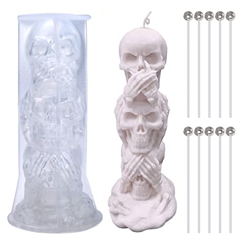 3D Large Skull Candle Moulds, Family Halloween Skeleton Candle Silicone Mold Ice Cube Crystal Jewelry Maker Candle Making Festival Party Decoration Accessories