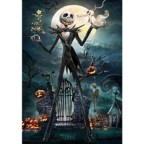BiBeGoi Halloween Diamond Painting Art,The Skullhead Jack,DIY Rhinestone Full Round Diamond Drill Kit,Gem Art Craft Home Game for Adult and Kid,Wall Painting Kit 15.8x11.8 inch