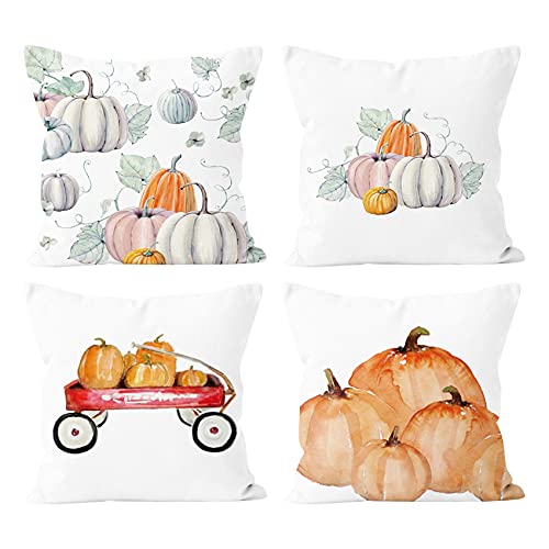 HAFRILY 4 Pack Pumpkin Halloween Thanksgiving Cushion Cover Decoration Cushion Cover Indoor and Outdoor Pillowcase Decorations, Suitable for Halloween Thanksgiving Farm Autumn Decoration