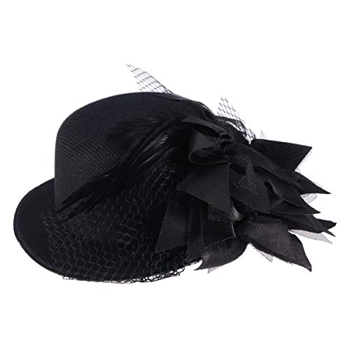FRCOLOR Mini Top Hat Fascinator Hair Clip, Black Veil Top Hat Hair Clip Hair Accessories for Halloween Tea Party