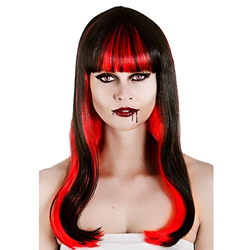 Wicked Costumes Ladies Alluring Vampire Black and Red Wig Halloween Fancy Dress