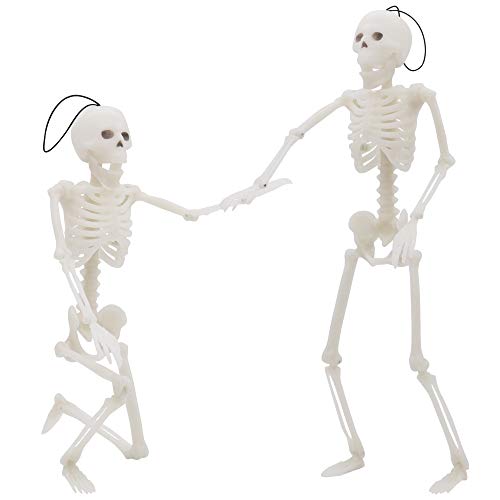 JOYIN 2 Pcs Halloween Skeleton Decorations 37.5cm Full Body Green Glow In The Dark Skeleton for Halloween Haunted House Hanging Decor Props, Indoor Outdoor Spooky Scene Party Favors