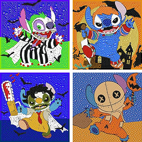 BEAYIOU 4 Pcs Halloween 5D Diamond Painting Kit,Halloween Diamond Painting Kit,Arts and Crafts for Kids Ages 8-12,DIY Full Drill Painting Kits for Home Wall Decor 6" X 6"