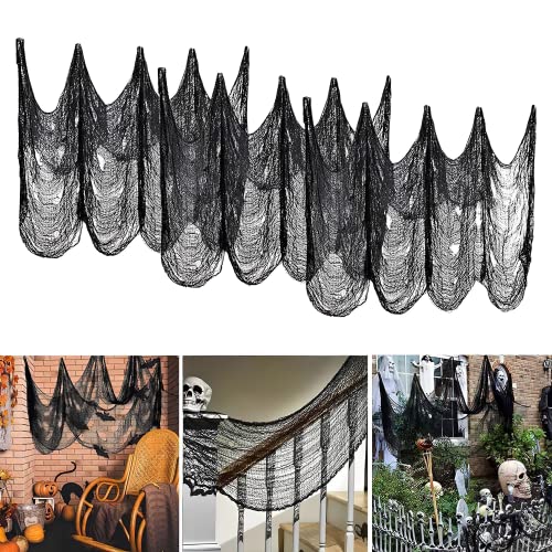 SLKIJDHFB 3 Pack Halloween Creepy Cloth 79 x 30 Inch, Spooky Halloween Polyester Scary Gauze Cloth Doorways Spooky Giant Tapestry for Halloween Decorations Outdoor Yard Home Wall Decor (black)