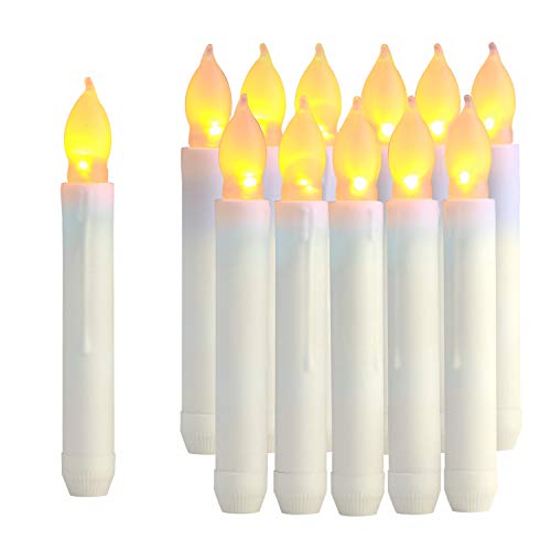 Raycare 12PCS LED Taper Candle Lights, Harry Potter Floating Candles, Flameless Battery Operated Window Candles for Christmas Wedding Birthday Party Mothers Day Gifts, Warm Yellow, Dia 0.79"x 6.5"