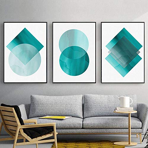 WADPJ Abstract Geometric Poster Aqua Teal Wall Art Grey Green Canvas Painting Prints Nordic Home Modern Living Room Decor-50x70cmx3 pcs no frame