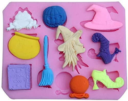 CMJ Halloween Silicone Mould Witch Hat Frog Pumpkin Broom Cake Icing Chocolate UK Seller