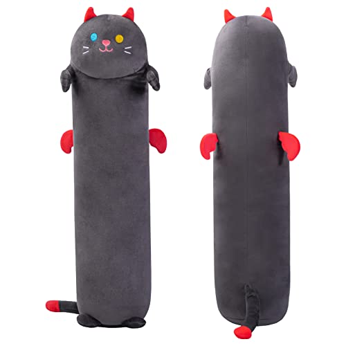 Mewaii 28in Long Cat Plush Pillows Stuffed Animals Squishy Pillows - Plushie Cute Kitty Sleeping Hugging Plush Pillow Soft Toys for Kids(Black)