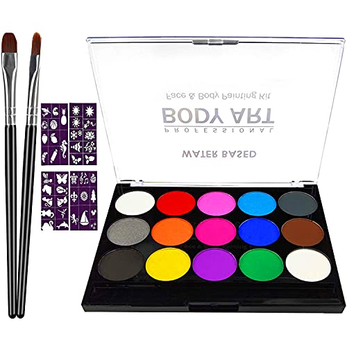 Xpassion Body Painting Face Paint Kit 15 Color Water Based Paints Professional Palette Washable with Brush for Kids Art Show Halloween Party Colsplay Makeup Body Festive