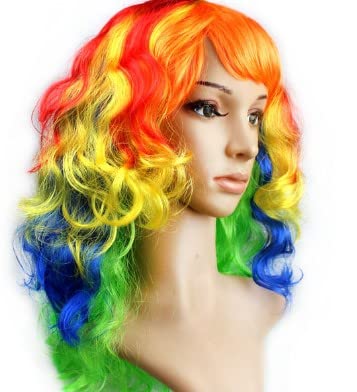 Rainbow Wigs for Women, Long Curly Cosplay Funny Wig, Rainbow Glam Wig,Halloween Butterfly Costume Party, Twilight Sparkle Wig