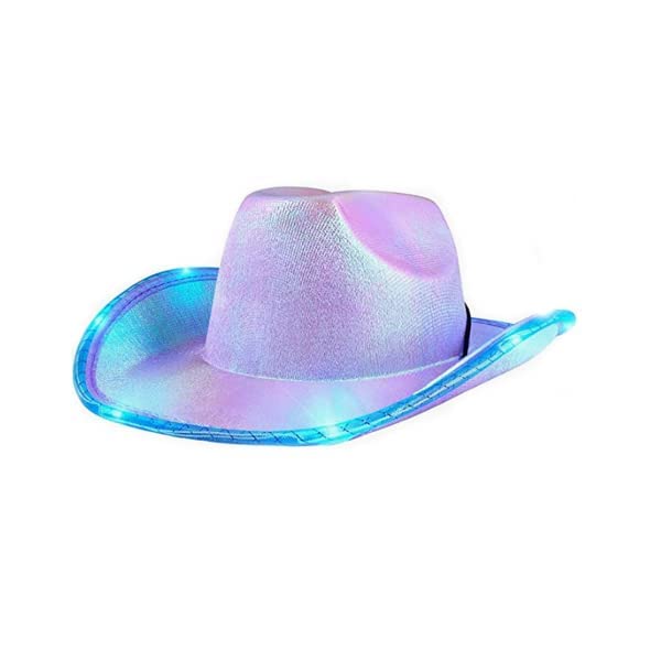 LEEMASING Unisex Cowboy Hat Light Up Flashing LED Brim Fun Light Up Hat for Wedding Prom Birthday Party Halloween Christmas Cosplay (Purple), Purple, Medium