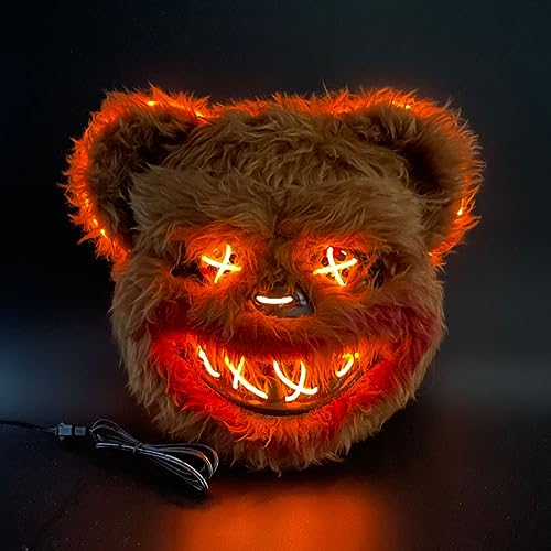 FYKERO Scary Halloween Mask Bloody Bear Mask Decorations - Mad Bear Glow Scary Halloween LED Mask for Festival Party Carnival for Adults Kids
