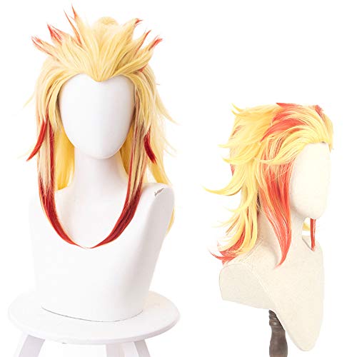 OSIAS Anime Cosplay Wig, Demon Slayer Wig, for Halloween, Party, Carnival, Nightlife, Concerts, Weddings (Rengoku Kyoujurou Wig)