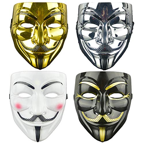 DWTECH 4 Pack Halloween V for Vendetta Mask Set,Anonymous Masks,Party, World Book Week,Halloween Kit for Halloween Cosplay Party Gift