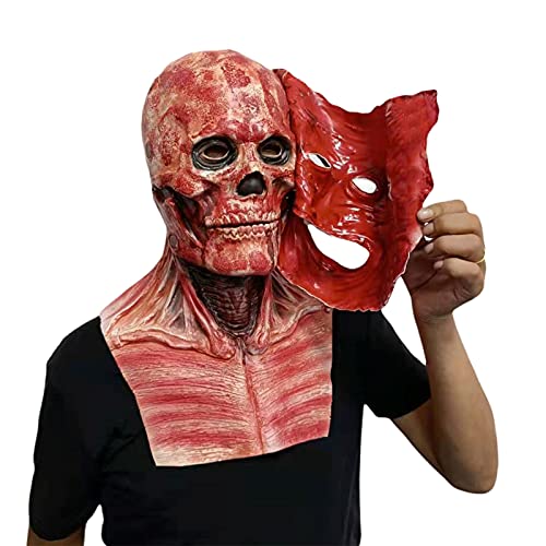 RONGbbppQ Halloween Skull Can Tear Open Double-Layer Mask, Horror Creepy Mask Smiling Demons Evil Face Party Cosplay Props Decorations Props, Red, 25*45cm