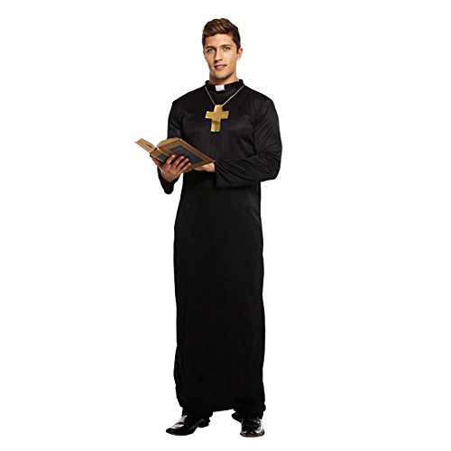 HENBRANDT Adult Men's Vicar Fancy Dress with Priest Collar Halloween Costume Holy Priest Reverend Costume Stag Night Dress Up Outfit One Size Mens Fancy Dress Costume