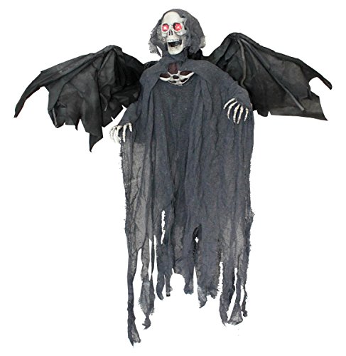 ILOVEFANCYDRESS SCARY HALLOWEEN ANIMATRONIC GRIM REAPER DECORATION - SKELETON REAPER WITH MOTORISED HEAD & WINGS, SCARY SOUND EFFECTS AND GLOWING RED EYES - PERFECT DECORATION FOR HALLOWEEN EVENTS