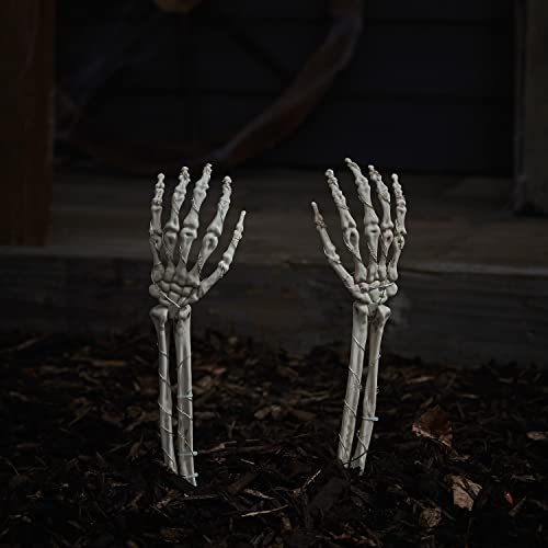 Lights4fun Set of 2 Outdoor Halloween Skeleton Hand Garden Stake Path Lights Battery Operated 46cm IP44 Waterproof