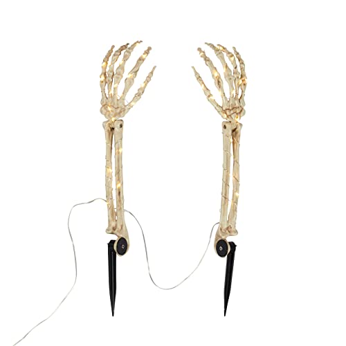 Lights4fun Set of 2 Outdoor Halloween Skeleton Hand Garden Stake Path Lights Battery Operated 46cm IP44 Waterproof