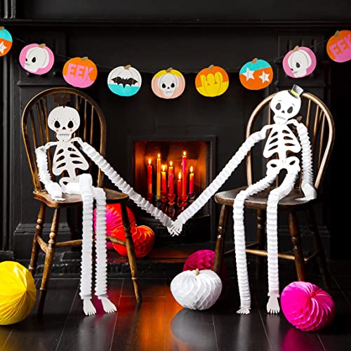 Talking Tables 2x Hanging Skeletons Halloween Party Decorations | Mr & Mrs Paper Honeycombs | Day of the Dead Skulls, Graveyard Props