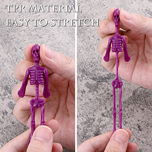 64 Pcs Halloween Stretchy Skeletons Assorted Colour Stretchy Skeleton Scary Halloween Decorations Halloween Rubber Skeleton Mini Skeleton Figures Model Halloween Trick Toys Gifts for Kids Boys Girls