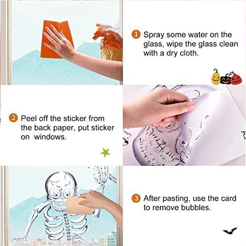 AXLOFO® 8 Sheets Halloween Party Decoration, 76 Pcs Reusable Halloween Window Stickers, Skeleton and Ghost Window Decals for Halloween (PVC)
