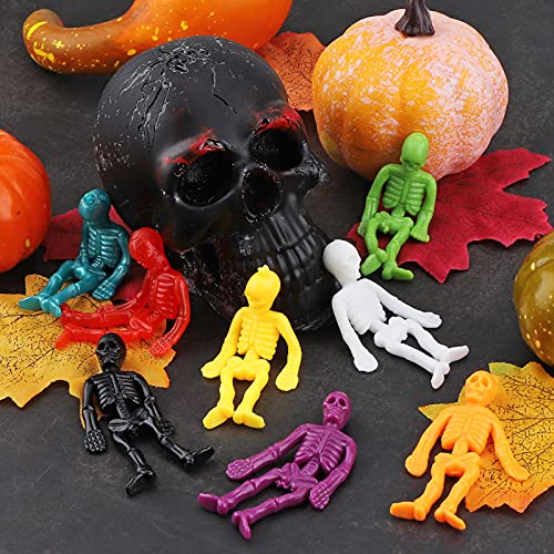 64 Pcs Halloween Stretchy Skeletons Assorted Colour Stretchy Skeleton Scary Halloween Decorations Halloween Rubber Skeleton Mini Skeleton Figures Model Halloween Trick Toys Gifts for Kids Boys Girls