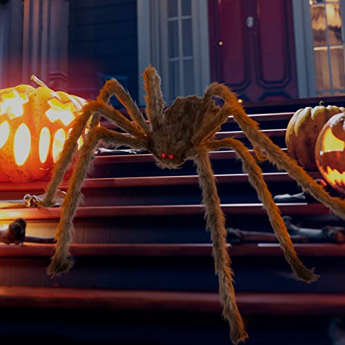 Halloween Decorations Spider, 49'' Giant Halloween Large Spider Prop, Scary Hairy Fake Spider Decor with Red Eyes for Indoor Outdoor Home Party Yard Haunted House Graveyard Porch
