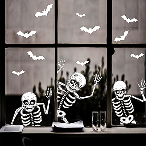 AXLOFO® 8 Sheets Halloween Party Decoration, 76 Pcs Reusable Halloween Window Stickers, Skeleton and Ghost Window Decals for Halloween (PVC)