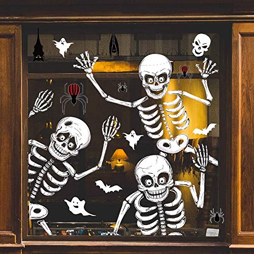 OTMVicor Vicor 6 sheets Halloween Party decoration,68pcs Halloween Window stickers,Skeleton and Ghost Window decals for Halloween