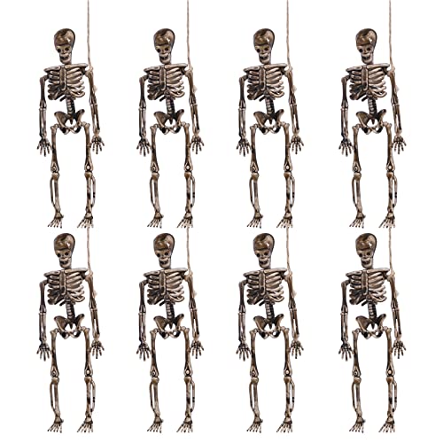 Halloween Mini Skeleton Decorations Full Body, 8 Packs Hanging Skeleton Decorations, Halloween Skeleton Ornaments, Realistic Miniature Halloween Skeleton Figurines, Halloween Party Decor (6 Inches)