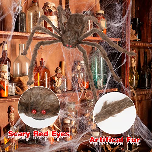 Halloween Decorations Spider, 49'' Giant Halloween Large Spider Prop, Scary Hairy Fake Spider Decor with Red Eyes for Indoor Outdoor Home Party Yard Haunted House Graveyard Porch