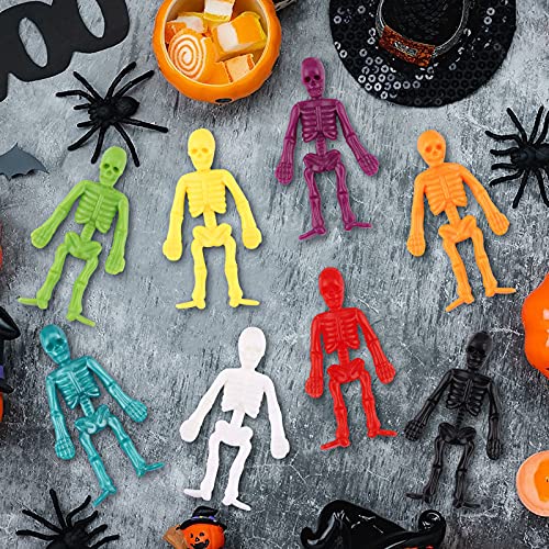 64 Pcs Halloween Stretchy Skeletons Assorted Colour Stretchy Skeleton Scary Halloween Decorations Halloween Rubber Skeleton Mini Skeleton Figures Model Halloween Trick Toys Gifts for Kids Boys Girls