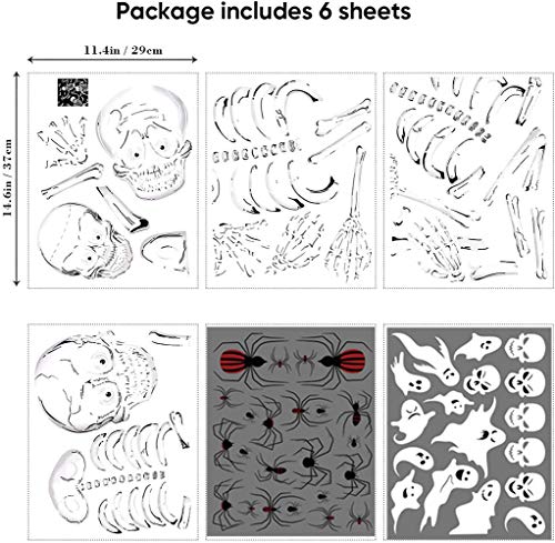 OTMVicor Vicor 6 sheets Halloween Party decoration,68pcs Halloween Window stickers,Skeleton and Ghost Window decals for Halloween