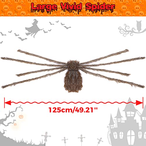 Halloween Decorations Spider, 49'' Giant Halloween Large Spider Prop, Scary Hairy Fake Spider Decor with Red Eyes for Indoor Outdoor Home Party Yard Haunted House Graveyard Porch