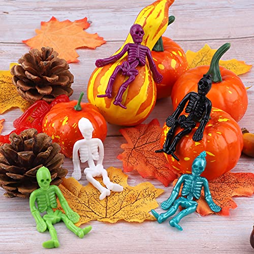 64 Pcs Halloween Stretchy Skeletons Assorted Colour Stretchy Skeleton Scary Halloween Decorations Halloween Rubber Skeleton Mini Skeleton Figures Model Halloween Trick Toys Gifts for Kids Boys Girls